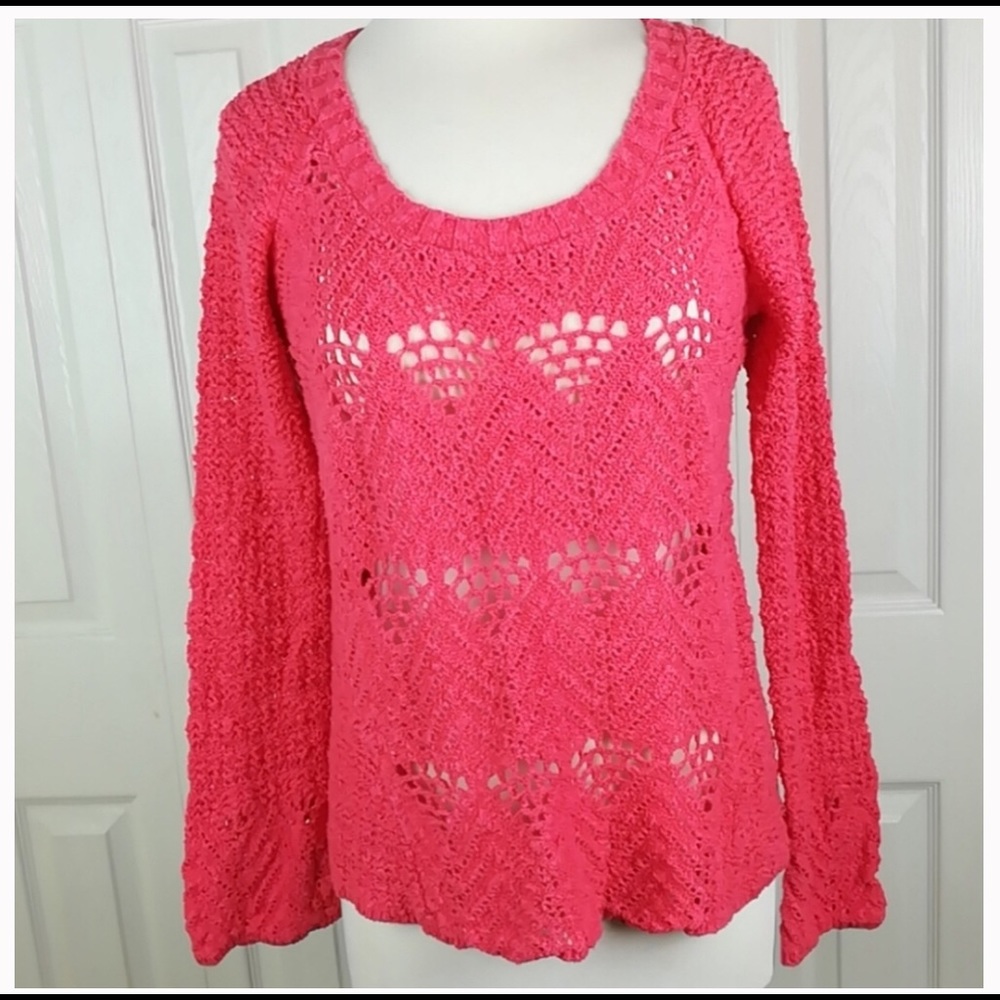 Lucky Brand pink open weave sweater size L